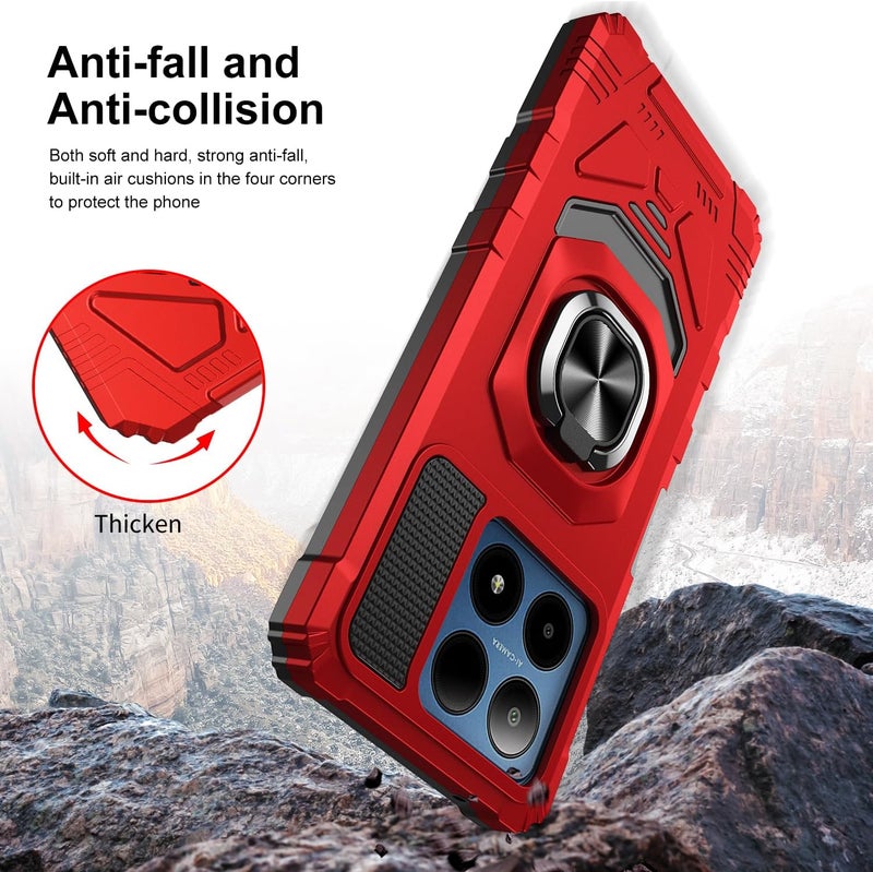 Mocotto for Boost Summit 5G Phone Case with Tempered Glass Screen Protector,Military Grade Heavy Duty Shockproof Protective Cover,with Ring Kickstand (Boost Summit 5G,Red) - Image 4